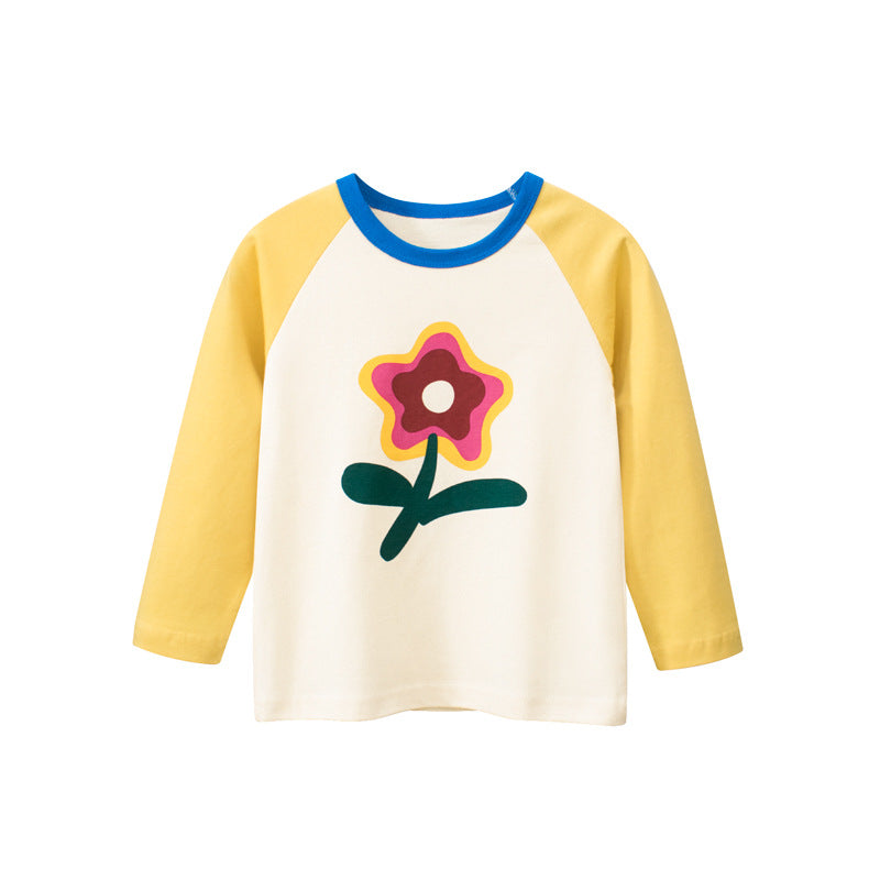 Baby Girl Floral Graphic Color Matching Sleeve Quality Long Sleeve Top