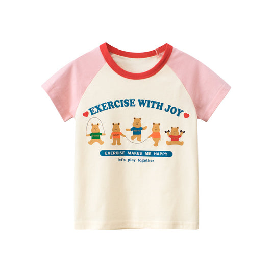 Camiseta con diseño de bloque de color gráfico de oso de dibujos animados de bebé en verano 
