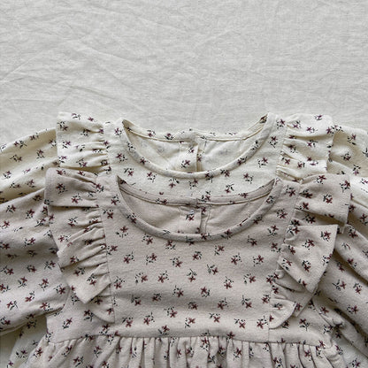 Baby Girl Ditsy Flower Graphic Ruffle Design Long Sleeve Bodysuit Dress My Kids-USA