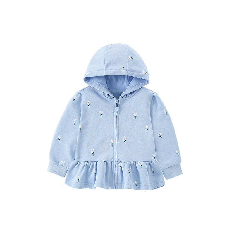 Baby Girl Floral Pattern Zipper Front Design Sweet Coat My Kids-USA