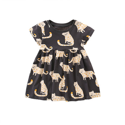 Baby Girl Cartoon Animal Pattern Short Sleeve Summer Dress