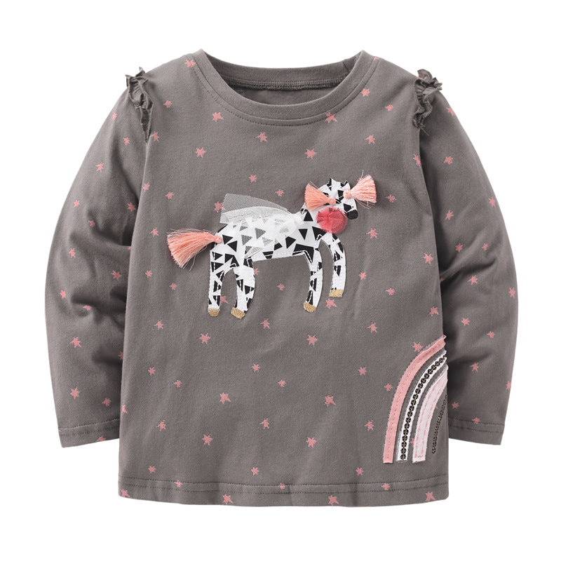 Baby Girl Cartoon Unicorn Patches Pattern Cotton Shirt My Kids-USA