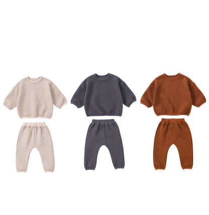 Baby Solid Color Long Sleeve Quilted Warm Hoodie Sets Outfits My Kids-USA