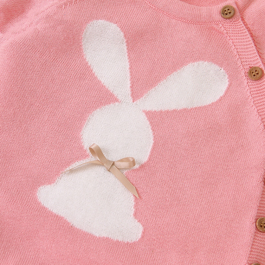 Baby Girl 1pcs Bunny Embroidered Graphic Side Burron Design Knitted Onesies My Kids-USA