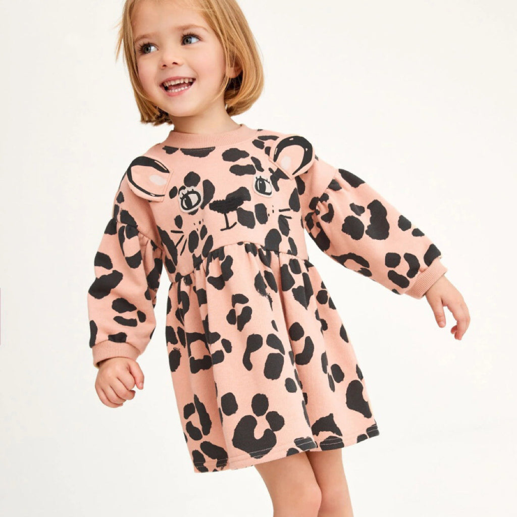 Baby Girl Leopard Print Pattern Long Sleeve Western Style Dress My Kids-USA