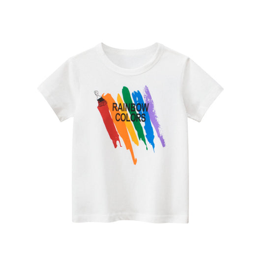 Baby Boy Letters And Painted Print Pattern College Style T-Shirt In Summer