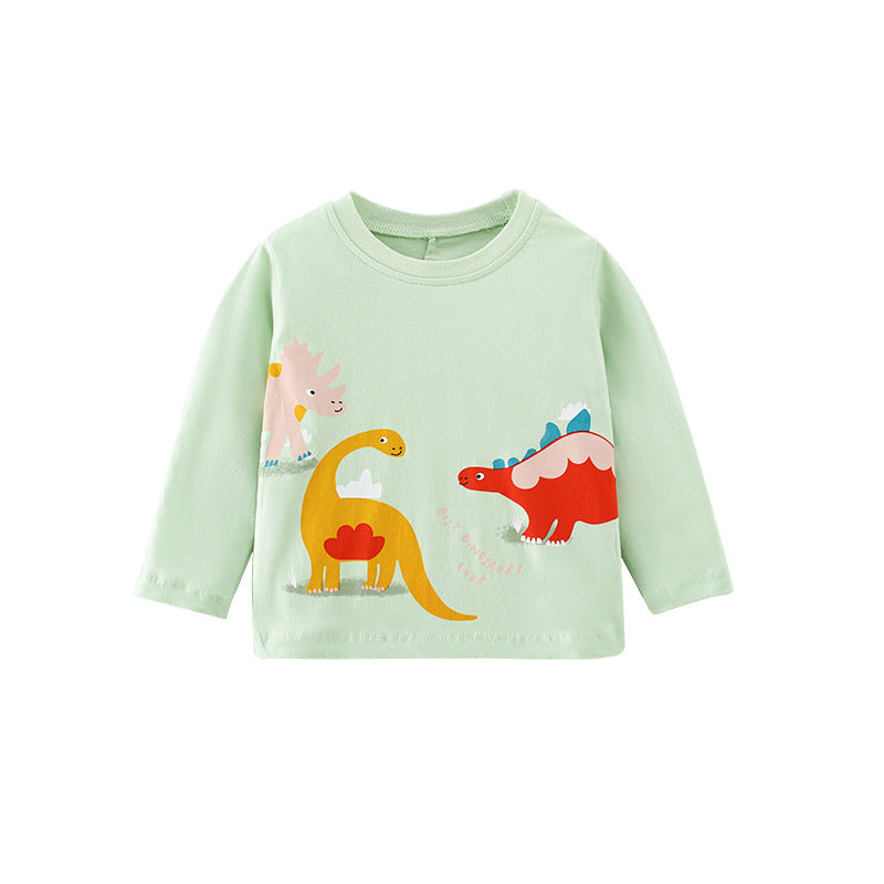 Baby Boy Cartoon Dinosaur Pattern O-Neck Cotton Shirt My Kids-USA