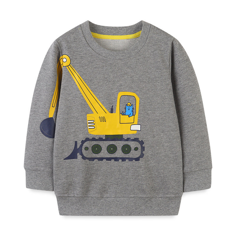 Baby Boy Cat Excavator Print Pattern Grey Hoodie