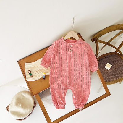 Baby Solid Color Long Sleeve Soft Cotton Simple Style Romper My Kids-USA
