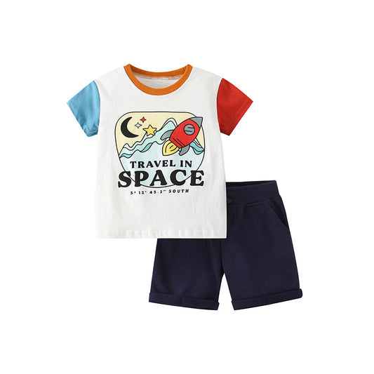 Baby Girl Cartoon And Slogan Pattern Colorblock Design Cotton Shirt
