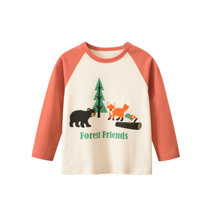 Baby Boy Cartoon Animal Print Pattern Cute Simple Style Shirt