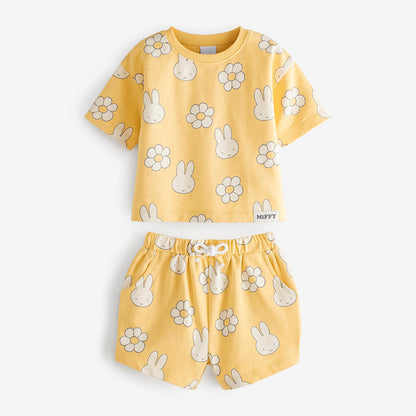 Baby Girl Cartoon Bunny Pattern Short Sleeve Tops With Shorts Sets