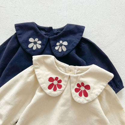 Baby Girl Corduroy Floral Collar-On Onesies