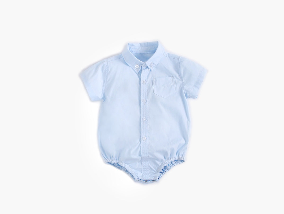Baby Boy Solid Color Buttoned Shirt With Pockets Short Sleeve Onesies Online In Summer My Kids-USA