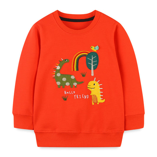 Baby Boy Dinosaur Embroidered Pattern O-Neck Pullover Hoodie