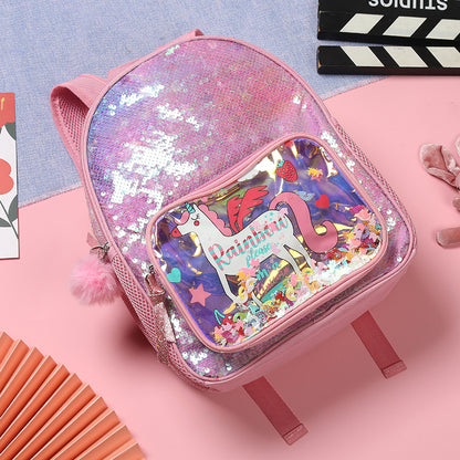 Children’s Cartoon Pattern Colorful Sequins Cute Big Storage Backpack My Kids-USA