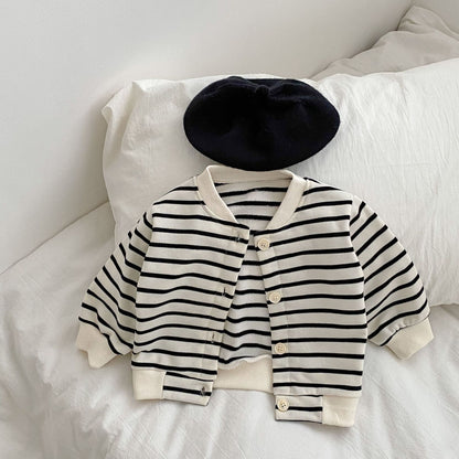 Abrigo de moda con diseño de un solo pecho con patrón de rayas para bebé 1 Uds. 