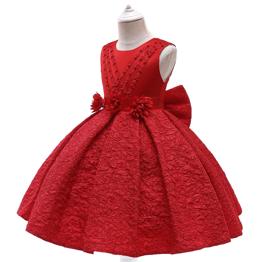 Baby Girl Flower Patched Design Solid Color Sleeveless Princess Formal MyKids-USA Baby Girl Flower Patched Design Solid Color Sleeveless Princess Formal MyKids-USA