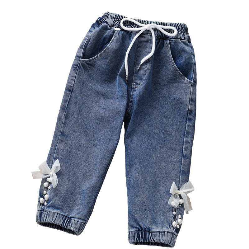 Baby Girl Denim Blue Fleece Thickened Fashion Jean Pants My Kids-USA