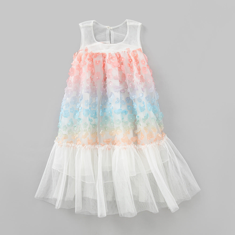 Baby Girl Colorful Lace Pattern Patchwork Design Sleeveless Vest Dress My Kids-USA