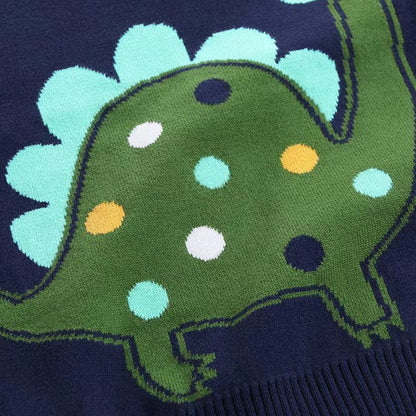 Baby Boy Cartoon Dinosaur Embroidered Pattern Knitted Warm Sweater My Kids-USA