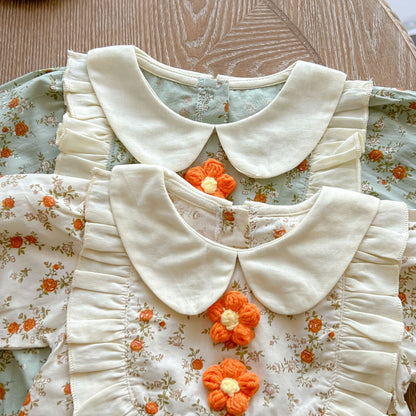 Baby Girl Vintage Flower Print Pattern Big Lace Design Sweet Bodysuit My Kids-USA