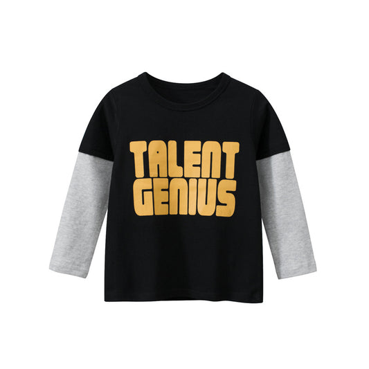 Baby Boy Slogan Print Pattern False Design Round Collar Shirt