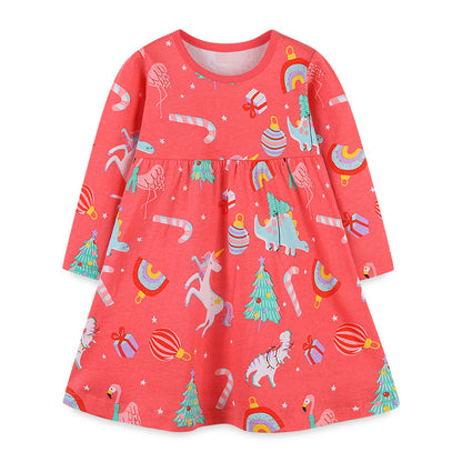 Baby Girl Cartoon Print Pattern Western Style Loose Christmas Dress MyKids-USA Baby Girl Cartoon Print Pattern Western Style Loose Christmas Dress MyKids-USA