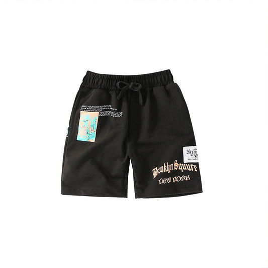 Baby Boy Print Pattern Solid Black Cotton Shorts In Summer