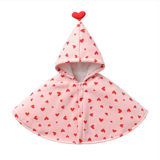 Mantón tipo capa engrosado con estampado de corazón para niña bebé 