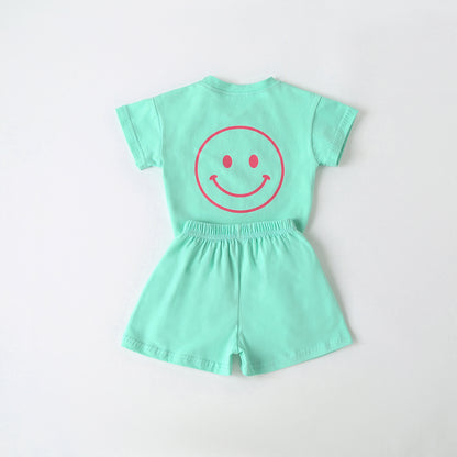 Baby Smiley & Slogan Print Tops Combo Shorts Korean Style Sets My Kids-USA