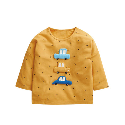Baby Boy Car Patched Pattern Pullover Crewneck Long Sleeve Shirt