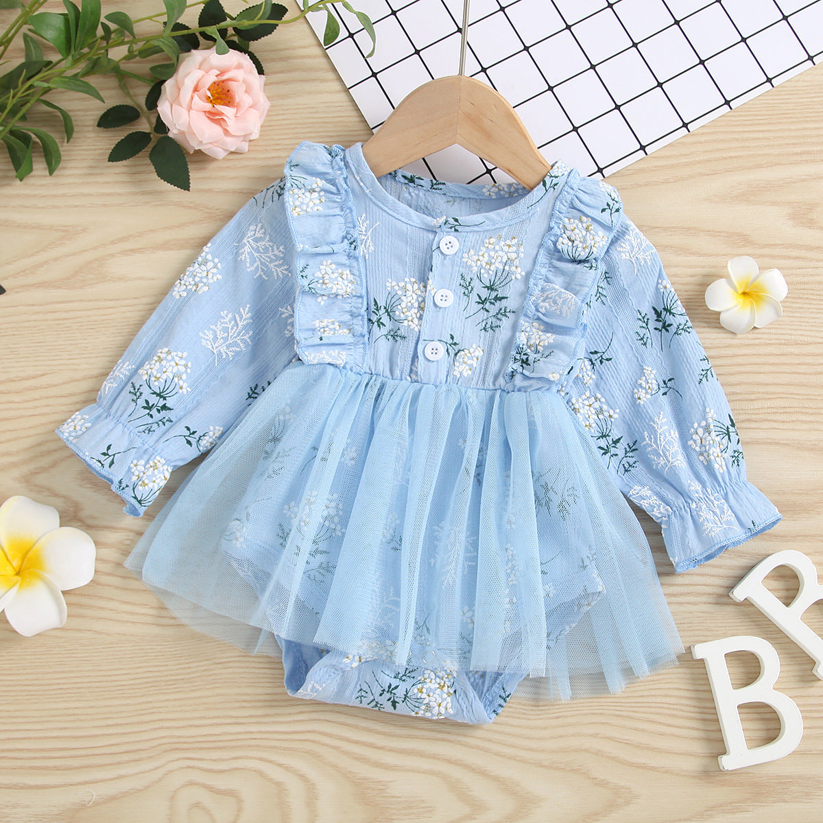 Baby Girl Allover Grass Embroidered Graphic Mesh Overlay Dress Longsle MyKids-USA Baby Girl Allover Grass Embroidered Graphic Mesh Overlay Dress Longsle MyKids-USA