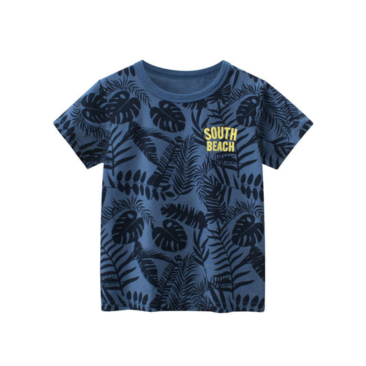 Baby Boy Leaves Print O-Neck Short-Sleeved Casaul T-Shirt