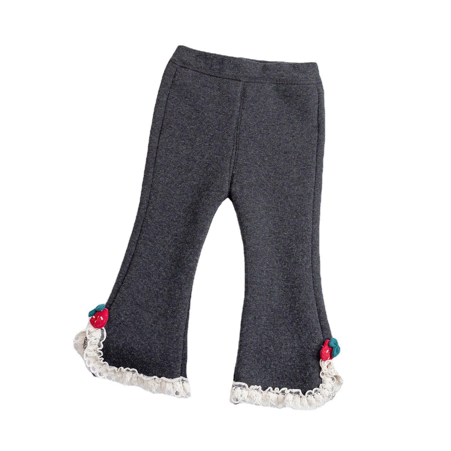 Baby Girl Solid Color Mesh Patched Design Fleece Thickened Pants My Kids-USA
