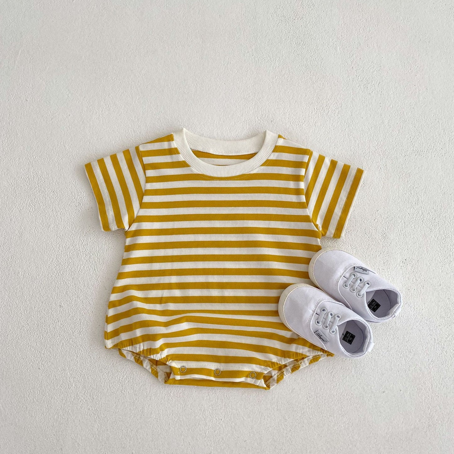 Baby Girl Striped Pattern Short Sleeve Crewneck Summer Onesies