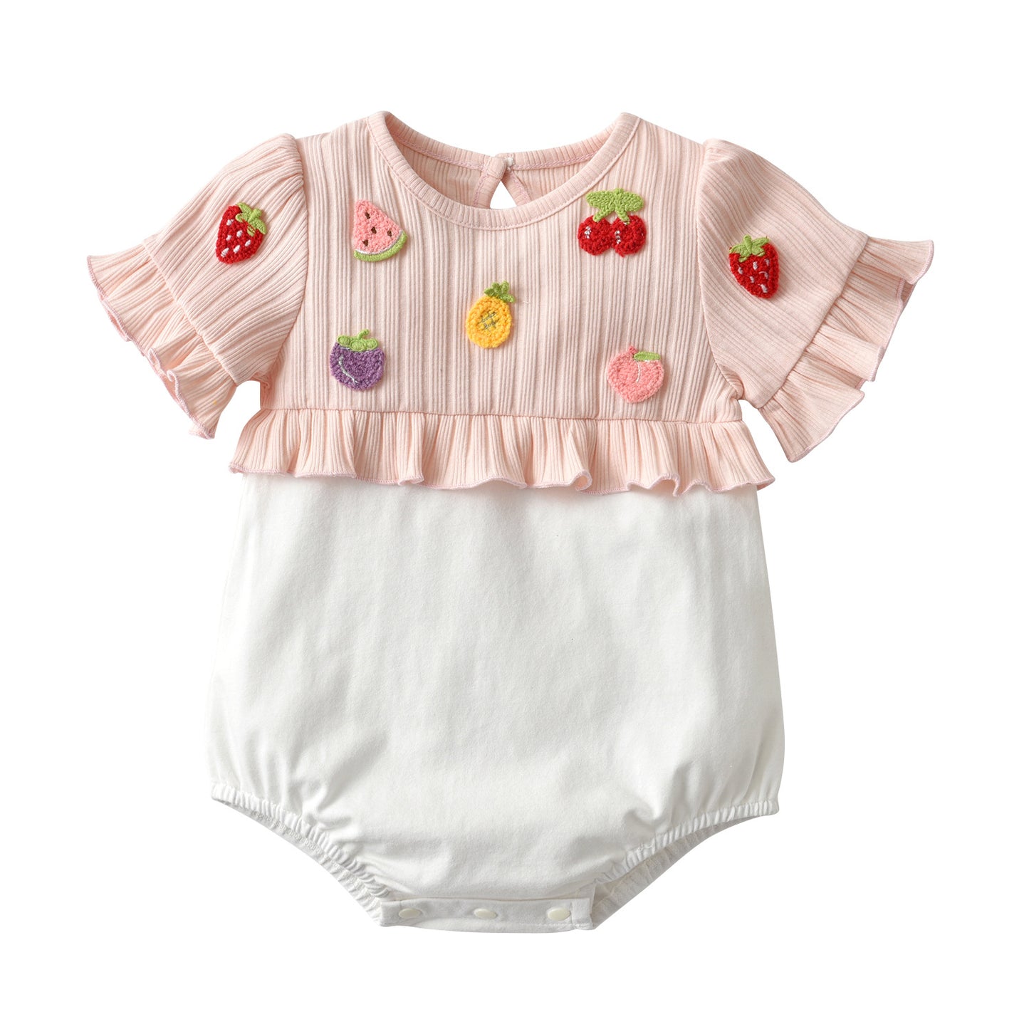 Baby Girls Fruit Embroidered Graphic Lace Sleeve Onesies & Headband, MyKids-USA®, Baby One-Pieces, MyKids-USA -  -  -  -  -  -  - 