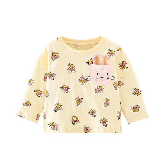 Baby Girl Floral Pattern Bunny Embroidered Pattern Loose Shirt