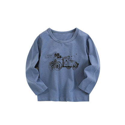 Baby Truck Pattern Round Collar Long Sleeve Pullover Fashion Shirt