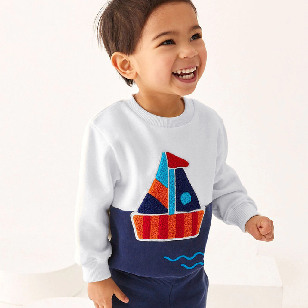 Baby Boy Sailboat Graphic Colorblock Design Cute Hoodie