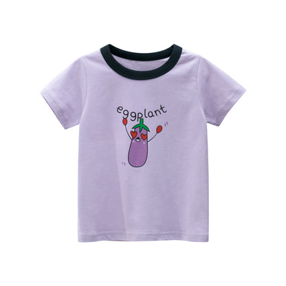 Girls Fruit With Letter Print Round Neck Short-Sleeved T-Shirt