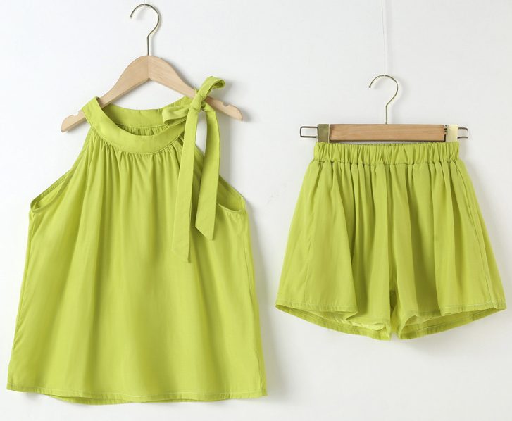 Girl Solid Color Halter Neck Design Tops Combo Shorts 2-Pieces Sets My Kids-USA