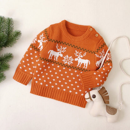 Baby Boy And Girl Christmas Giraffe Pattern Long Sleeved Pullover Sweater My Kids-USA