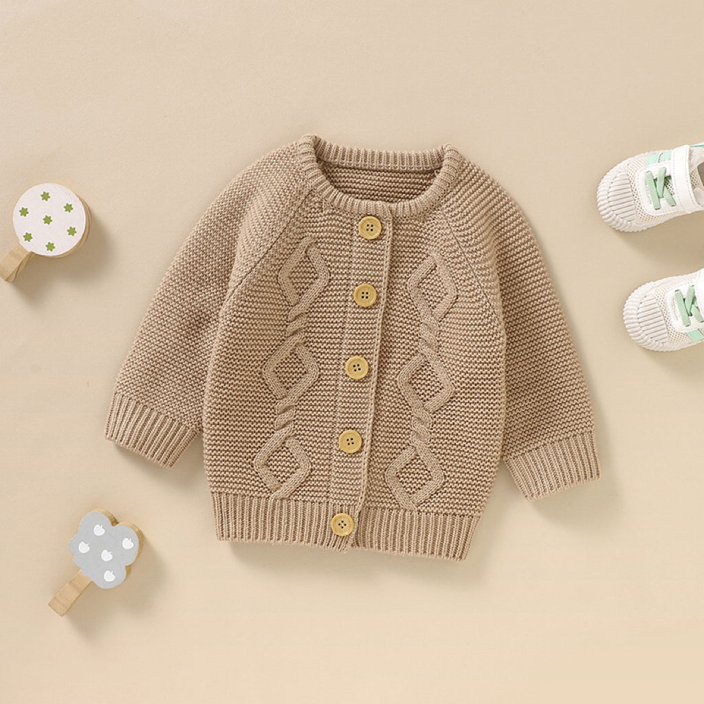 Baby Solid Color Crochet Knitting Design Knit Cardigan My Kids-USA