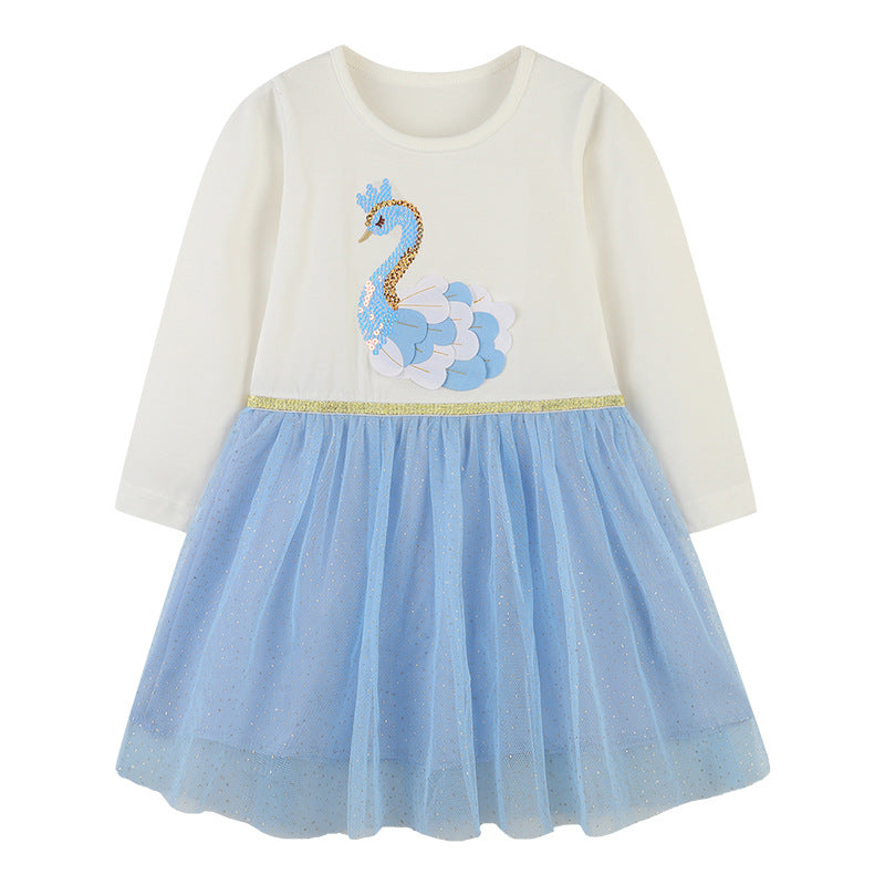 Baby Girl Sequins Animal Pattern Mesh Overlay Design Dress My Kids-USA