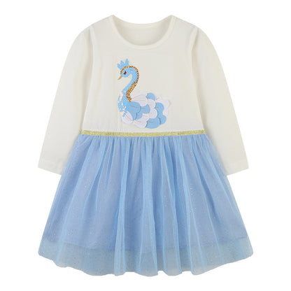 Baby Girl Sequins Animal Pattern Mesh Overlay Design Dress My Kids-USA