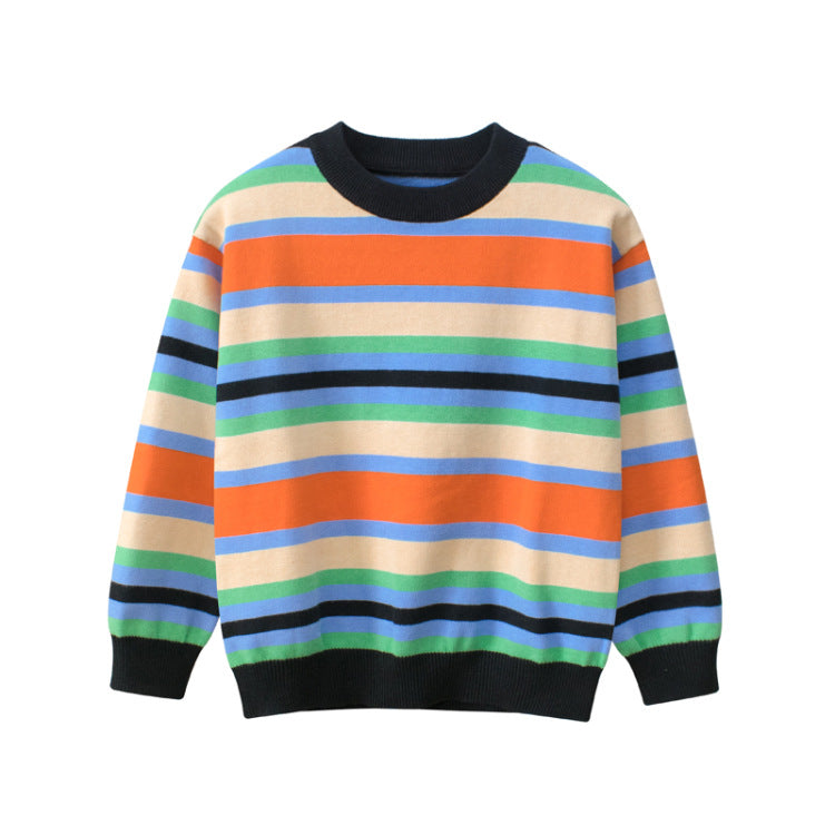 Children Colorful Striped Pattern Pullover Knit Sweater My Kids-USA