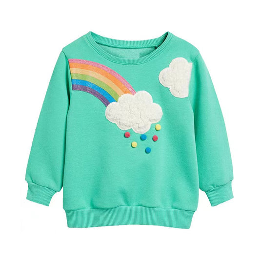 Baby Girl Rainbow & Cloud Embroidered Pattern Pullover Fashion Hoodies, MyKids-USA®, Baby & Toddler Outerwear, MyKids-USA - Size/Age - 90 (12-24M) - Color - Green -  -  - JM2206012128-A