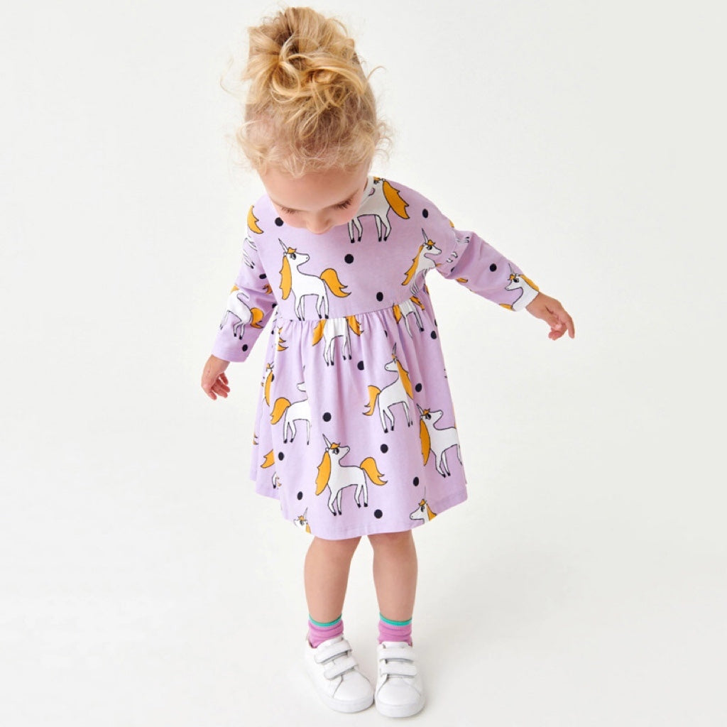 Baby Girl Unicorn Pattern Long Sleeves New Style Dress In Autumn Wearing Outfits My Kids-USA