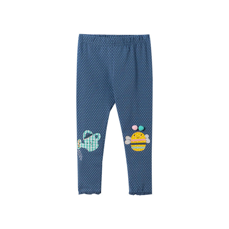 Baby Girl Dot Pattern Cartoon Bee Patched Design Cotton Tight Pant